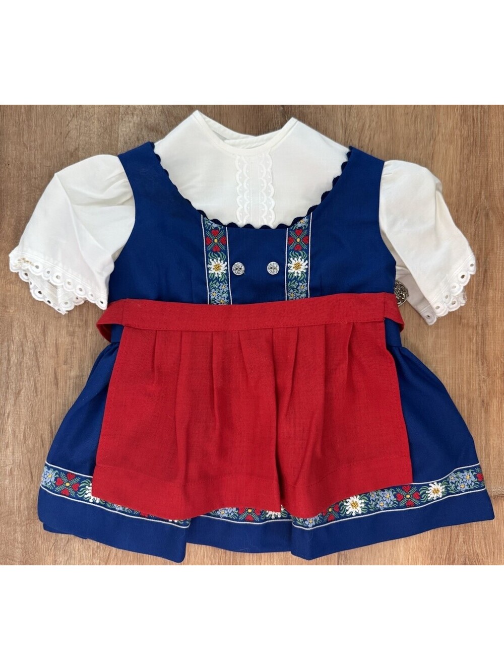 Vintage 1970s Girls Dirndl Dress 3 Pc Blouse Red Apron German Austrian Approx 2T